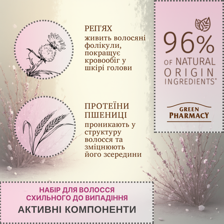 Набір проти випадіння волосся Реп'ях та протеїни пшениці  Green Pharmacy Набір проти випадіння волосся Реп'ях та протеїни пшениці  Green Pharmacy