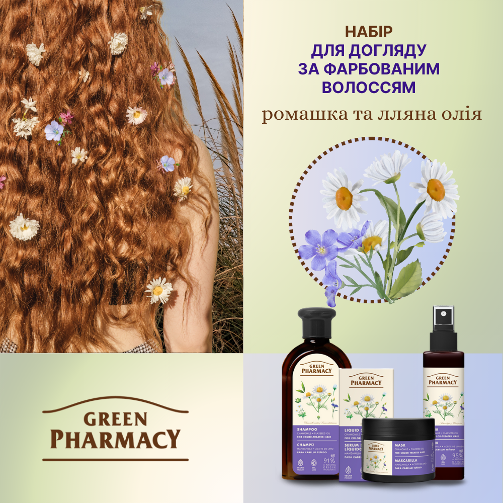 Набір для фарбованого волосся Ромашка та лльяна олія Green Pharmacy 