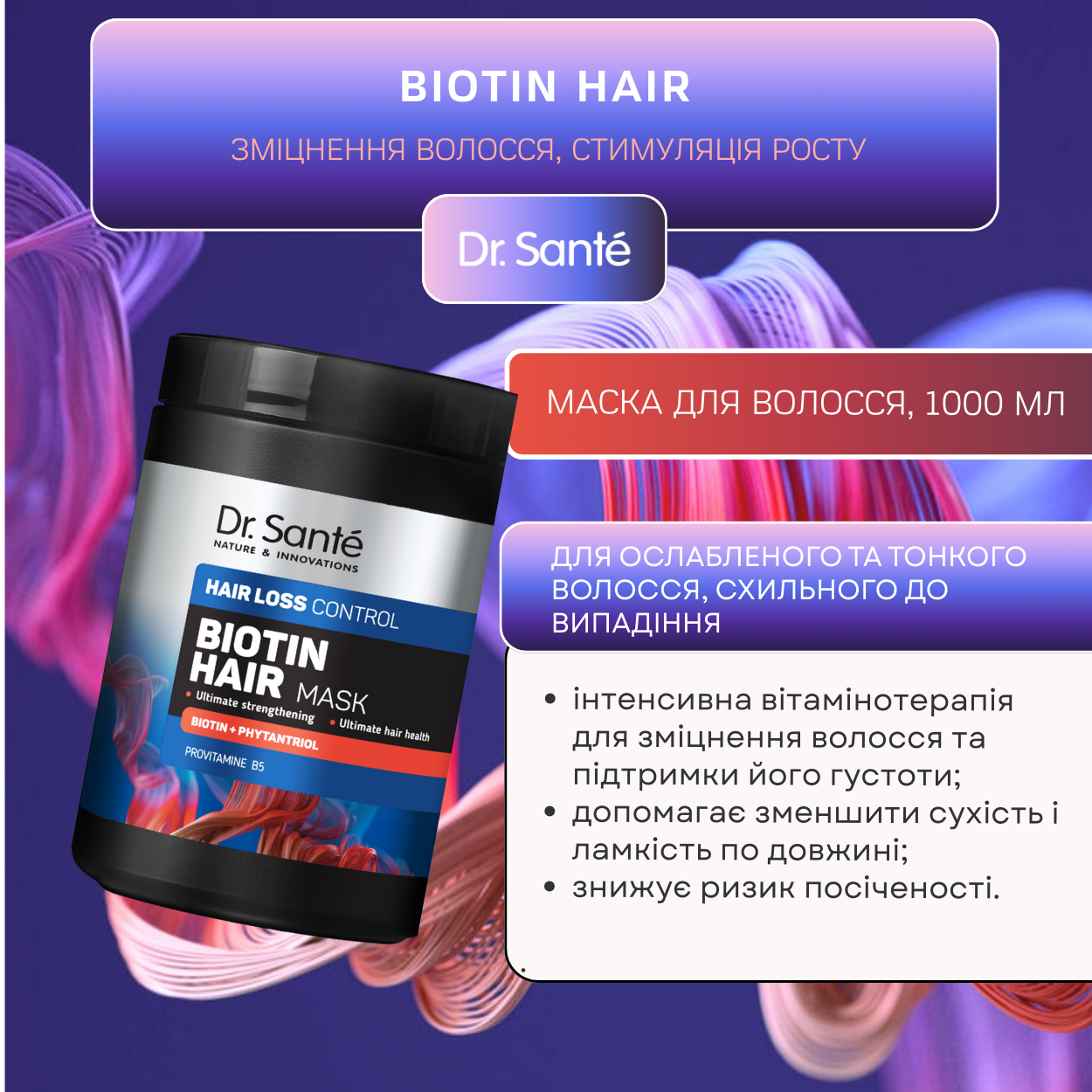 Маска для волосся Dr.Sante Biotin hair loss control 1000 мл