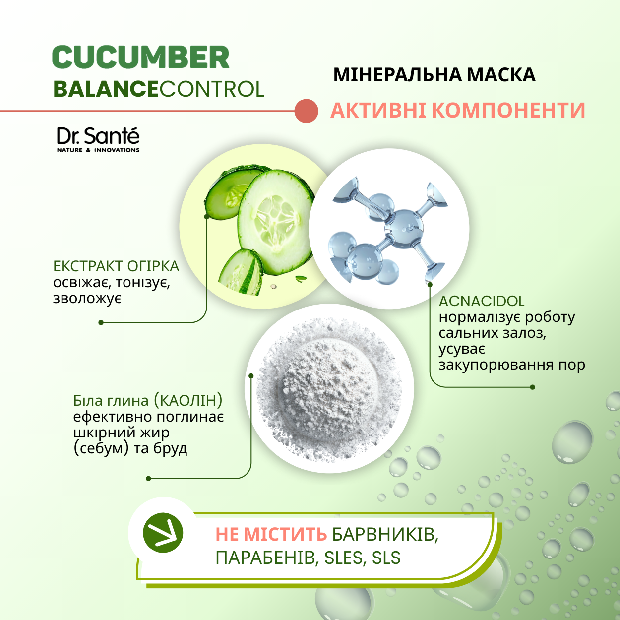 Мінеральна маска Dr.Sante Cucumber Balance Control на основі білої глини 75 мл