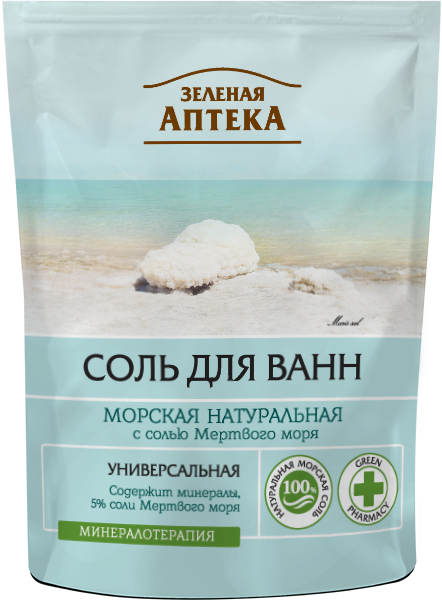 Сіль для ванн Green Pharmacy Морська натуральна Дой-пак 500 г