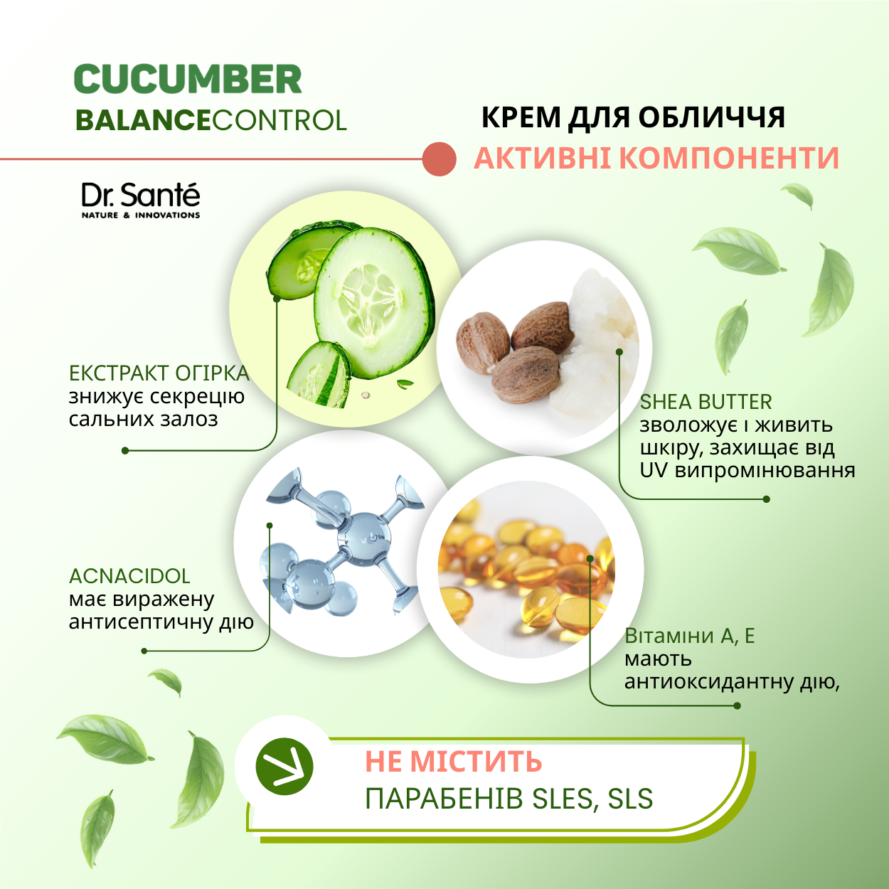 Крем для обличчя Dr.Sante Cucumber Balance Control матуючий ефект 50 мл