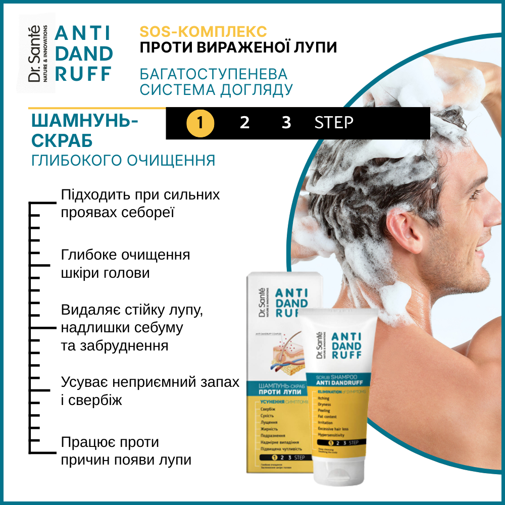 Шампунь-скраб проти лупи Dr.Sante Anti Dandruff 200мл