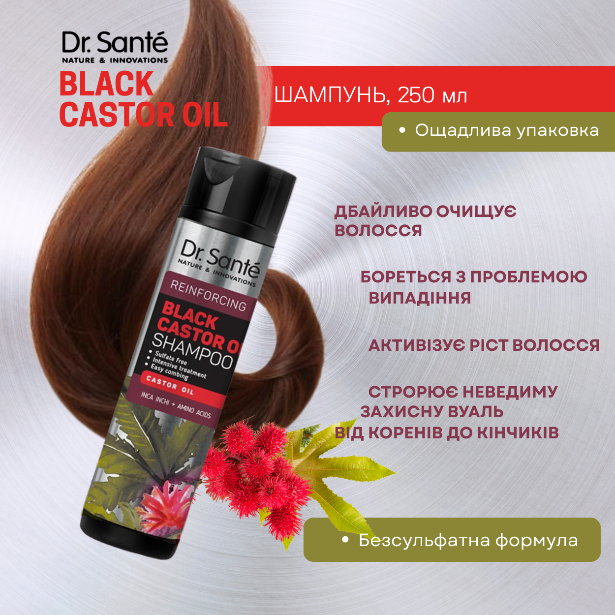Шампунь для волосся Dr.Sante Black Castor Oil 250 мл