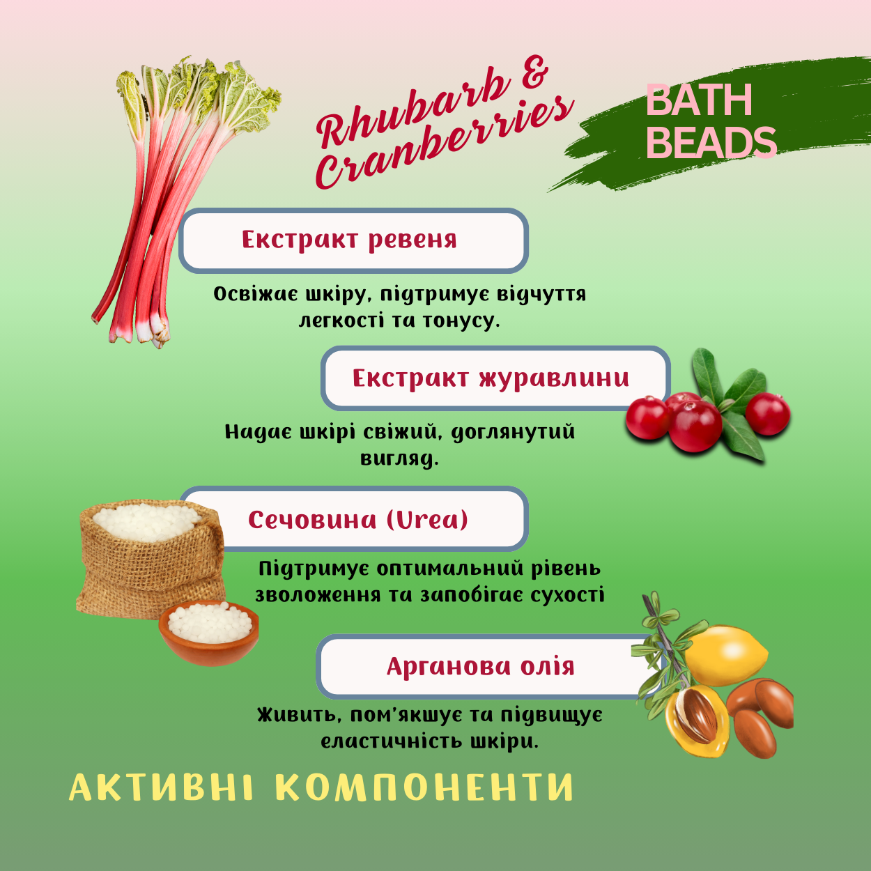 Намистинки для ванн Fresh Juice Rhubarb & Cranberries 450 г