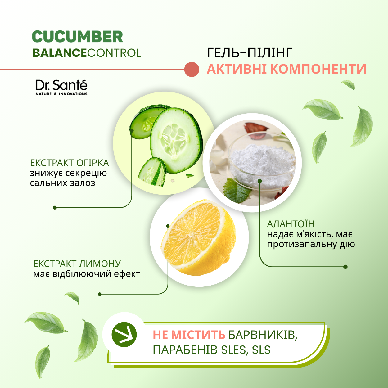 Гель-пілінг Dr.Sante Cucumber Balance Control для щоденного використання 200 мл