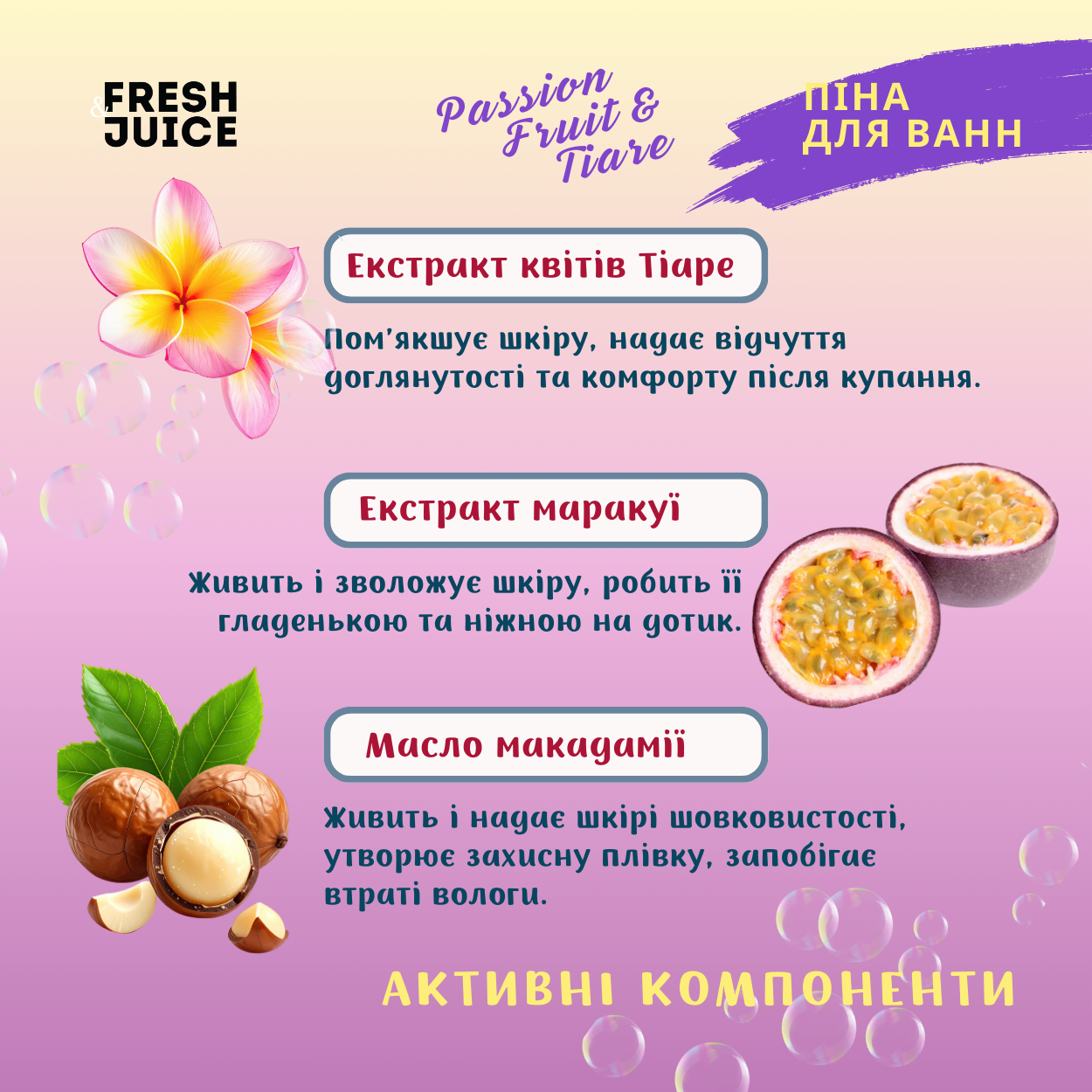 Піна для ванн Fresh Juice Passion Fruit & Tiare 550 мл