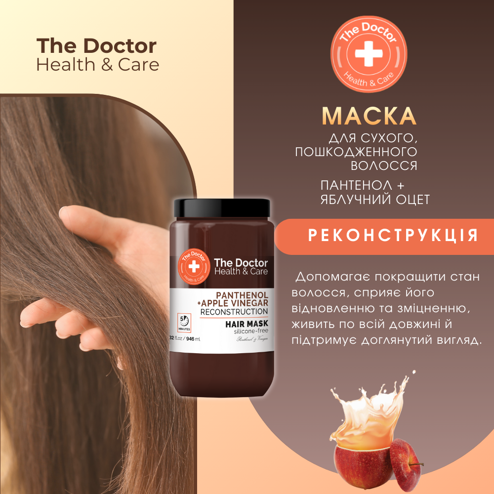 Маска The Doctor Health&Care Panthenol + Apple Vinegar Реконструкція 946 мл