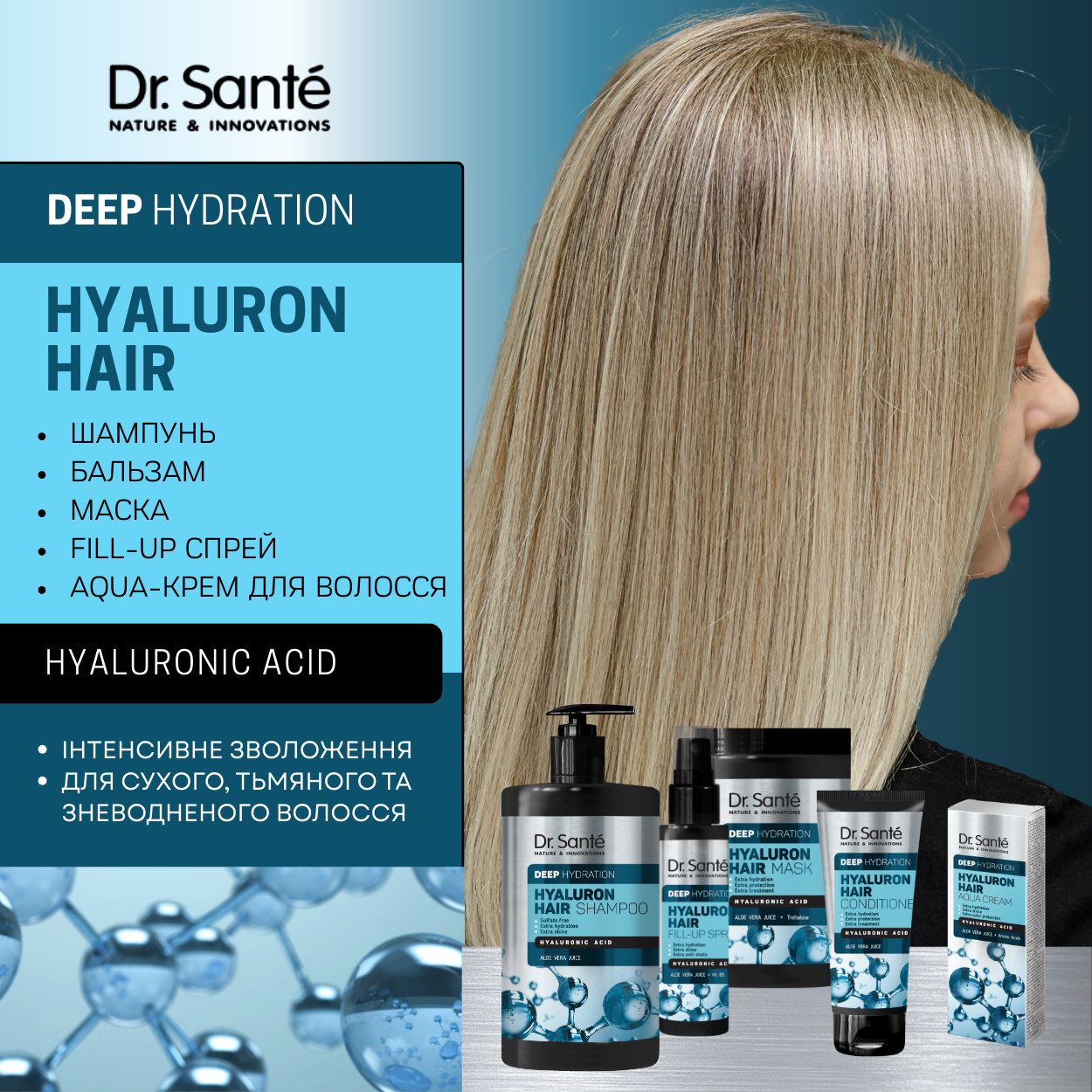 Fill-up спрей для волосся Dr.Sante Hyaluron Deep hydration 150 мл