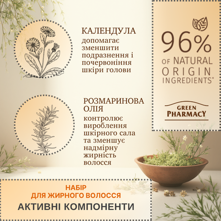 Набір для жирного волосся Календула та розмаринова олія Green Pharmacy