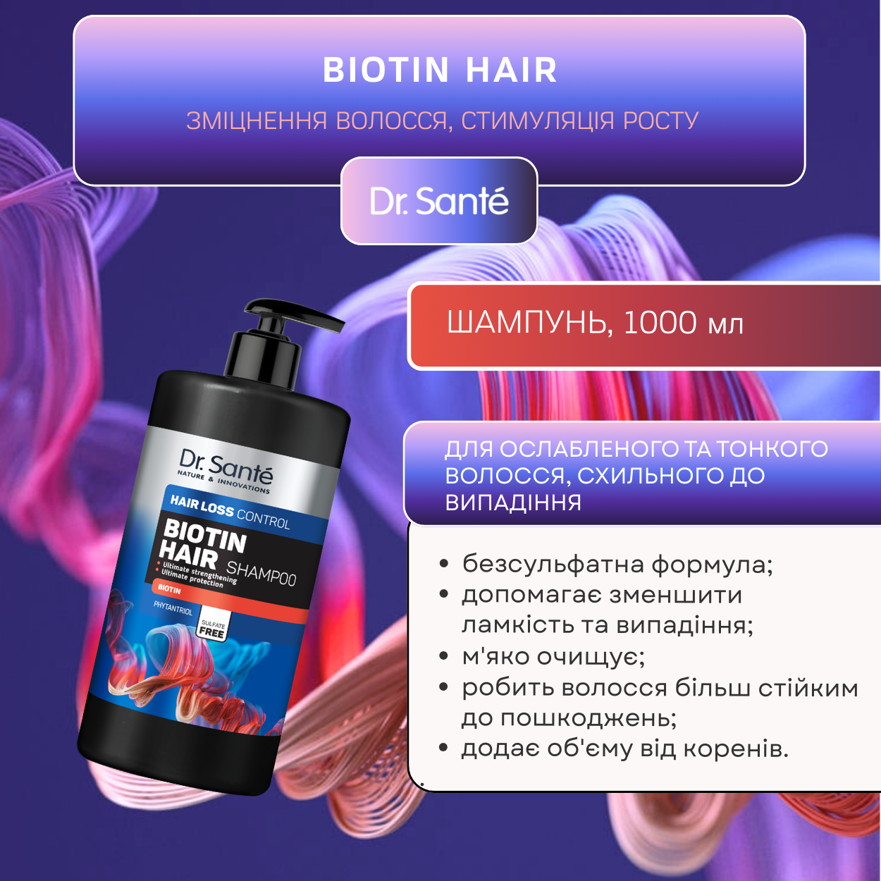 Шампунь Dr.Sante Biotin Hair loss control 1000 мл
