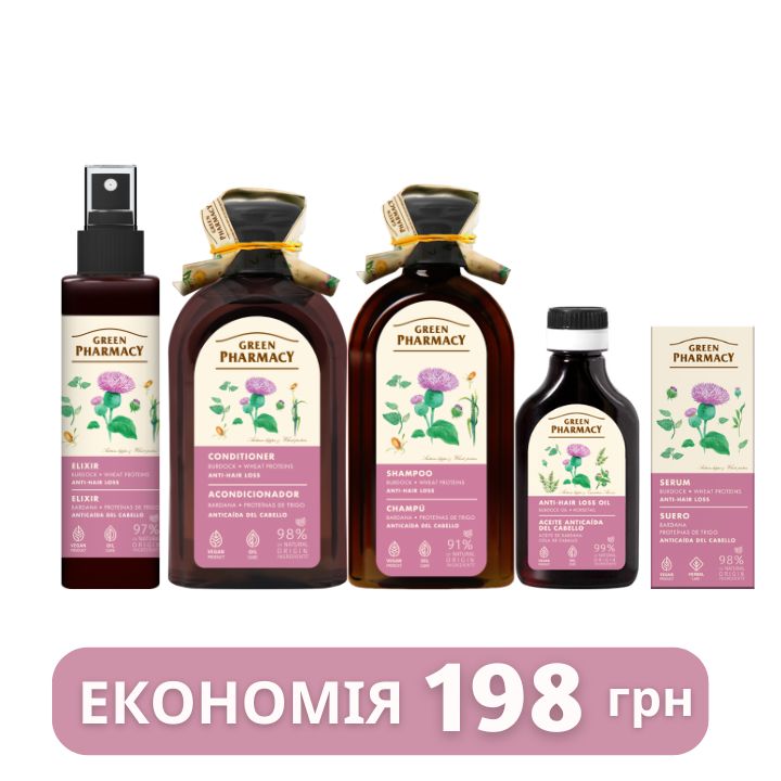 Набір проти випадіння волосся Реп'ях та протеїни пшениці  Green Pharmacy