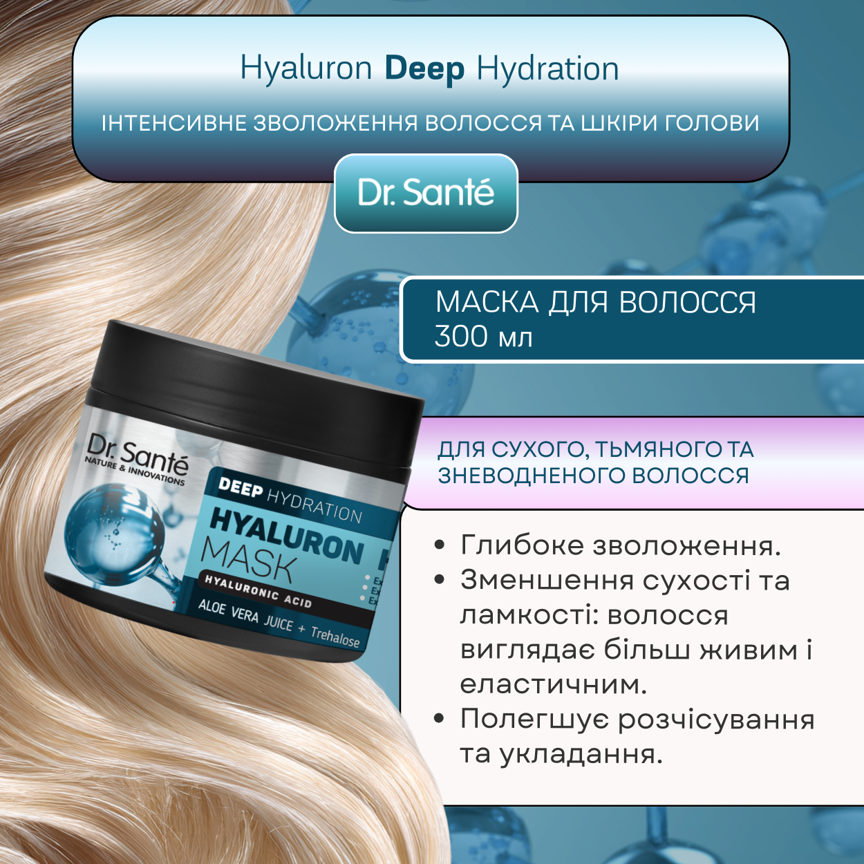 Маска для волосся Dr.Sante Hyaluron Deep hydration 300мл