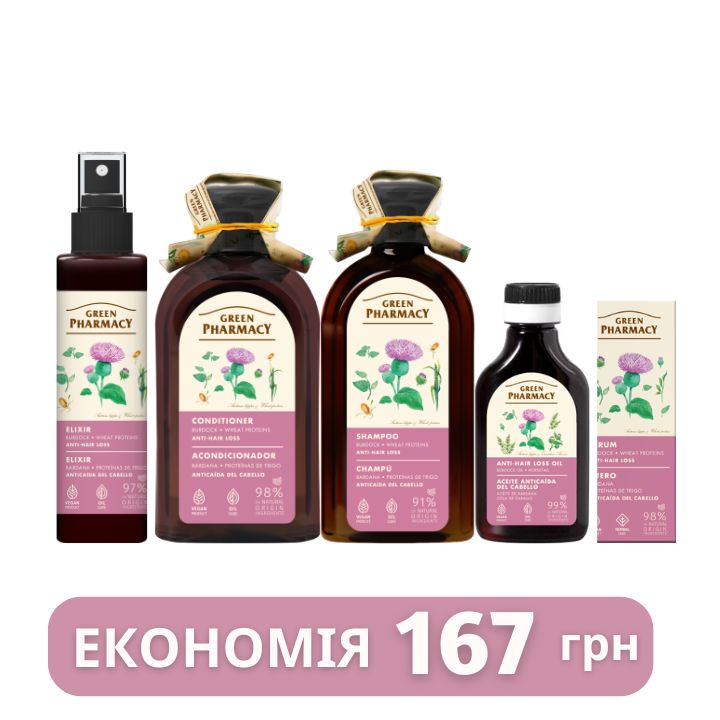 Набір проти випадіння волосся Реп'ях та протеїни пшениці  Green Pharmacy