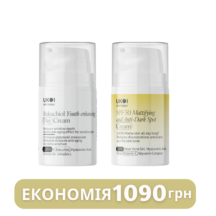 Набір по догляду за обличчям UKOI Bakuchiol l Youth-enhancing крем денний + крем UKOI SPF