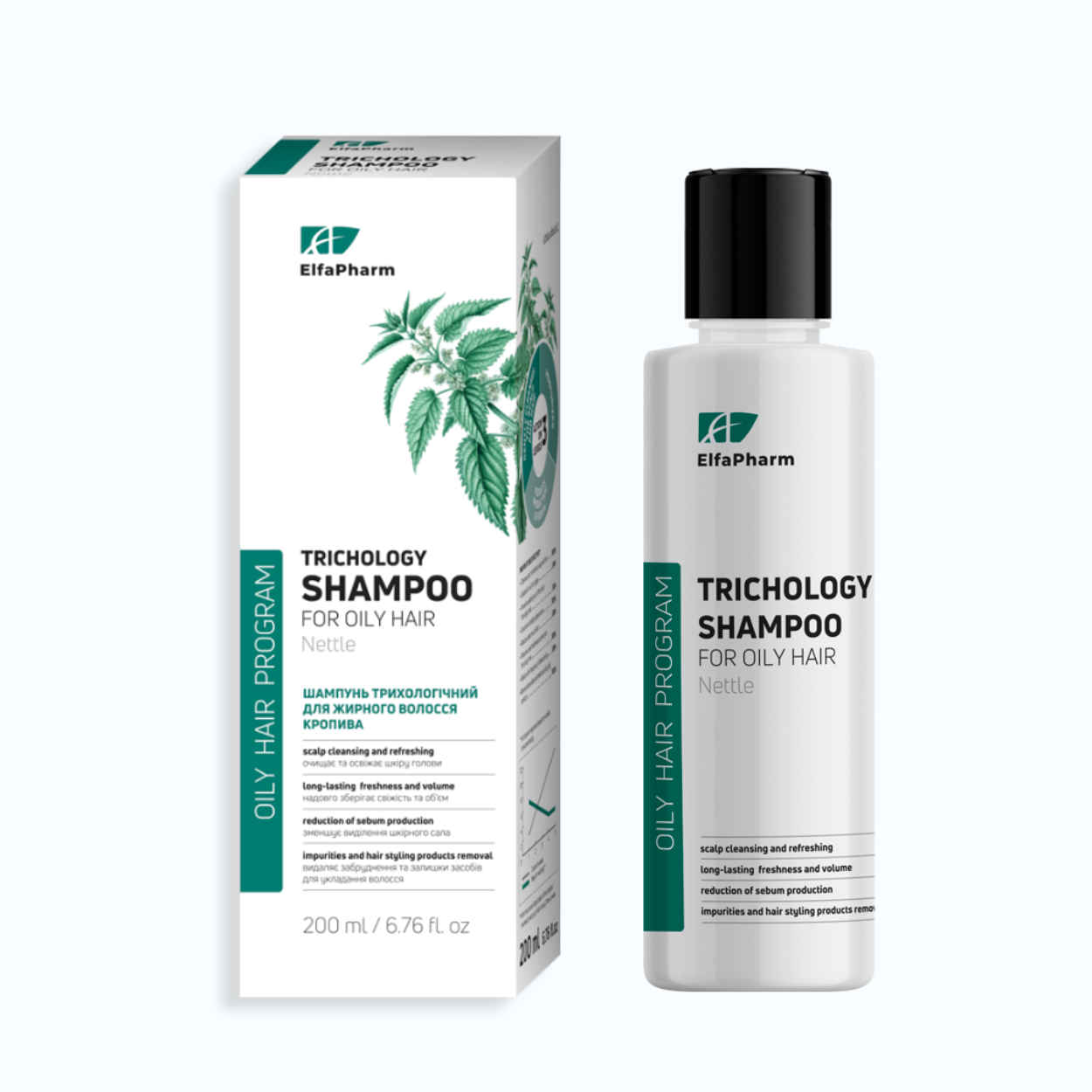 Трихологічний шампунь для жирного волосся Elfa Pharm Oily Hair з кропивою 200 мл