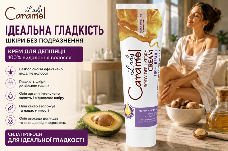 Крем для депіляції тіла Lady Caramel 100% видалення волосся 100 мл