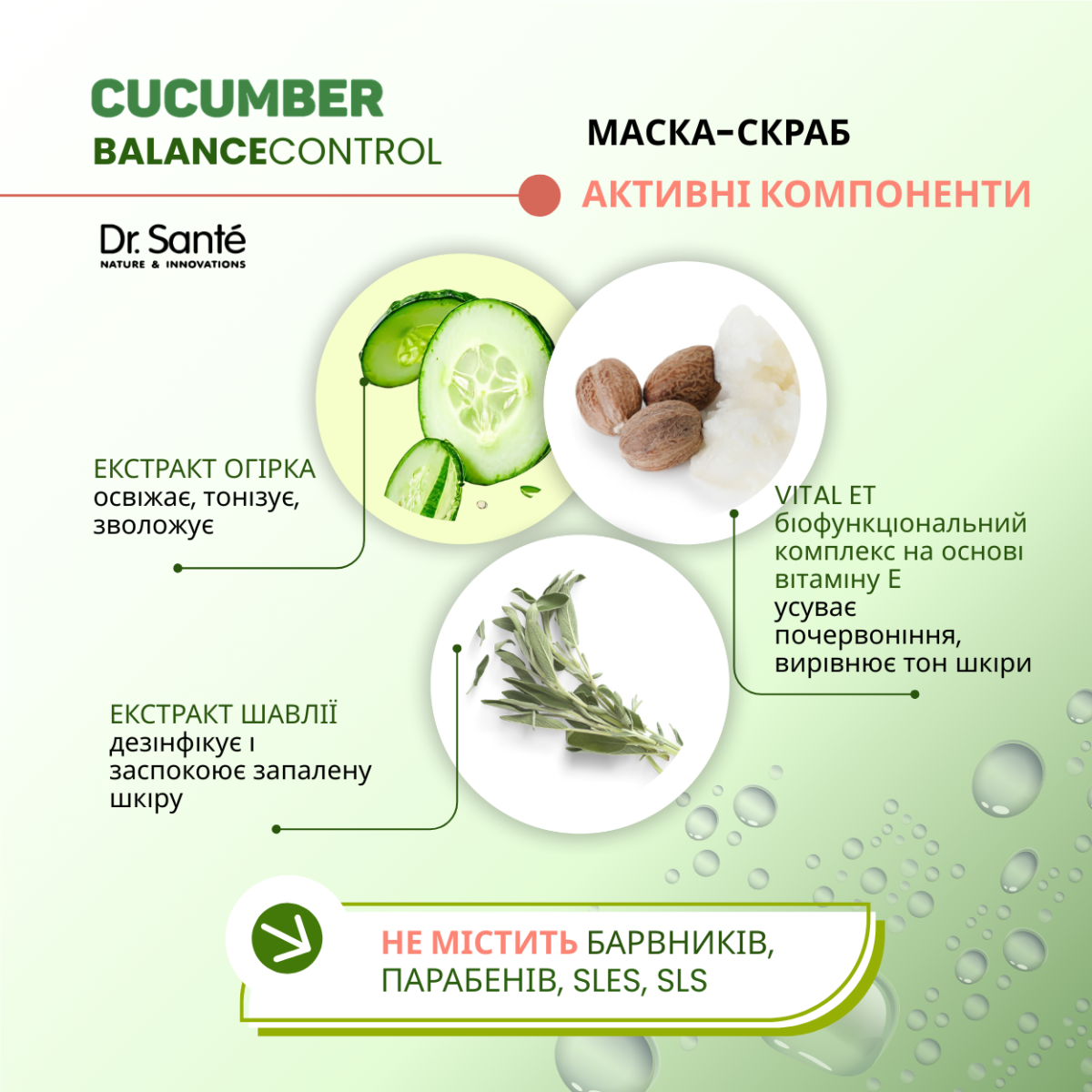 Маска-скраб для обличчя Dr.Sante Cucumber Balance Control М'який пілінг 75 мл