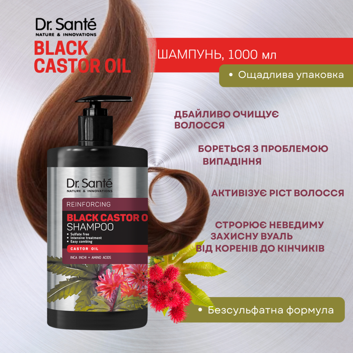 Шампунь для волосся Dr.Sante Black Castor Oil 1000 мл