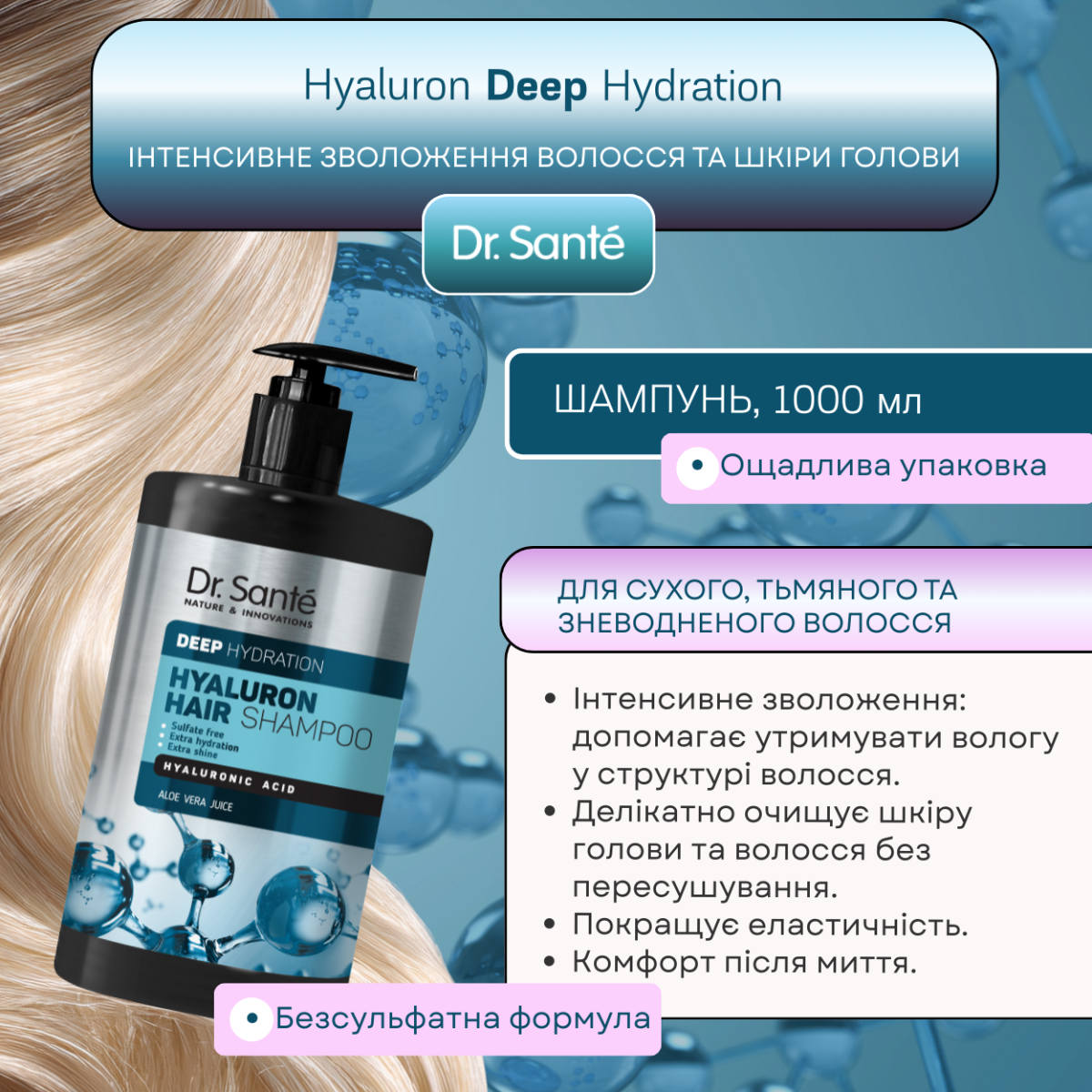 Шампунь Dr.Sante Hyaluron Deep hydration 1000мл