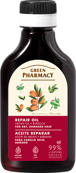 Відновлююча олія Green Pharmacy для сухого, пошкодженого волосся Арганова олія та реп'ях 100 мл