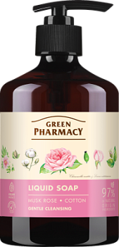 Рідке мило з дозатором Green Pharmacy Мускатна троянда і бавовна 460 мл