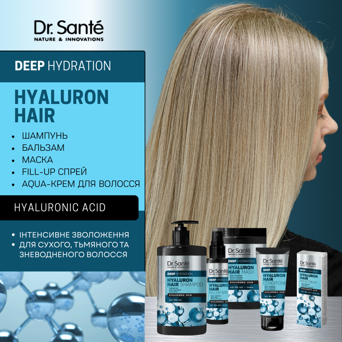 Aqua-крем для волосся Dr.Sante Hyaluron Deep hydration 100 мл