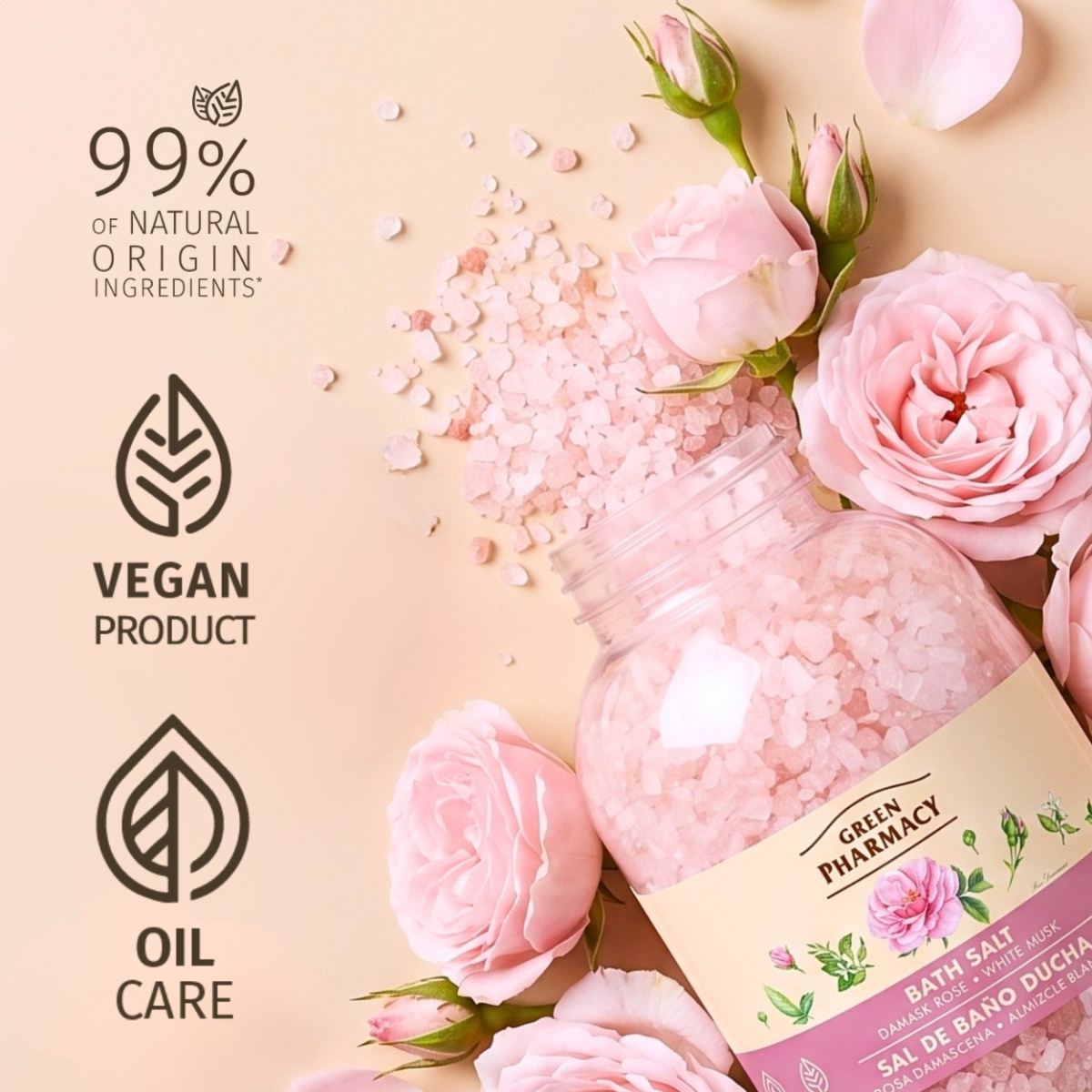 Сіль для ванн  Green Pharmacy Дамаська троянда та білий мускус 1000 г 