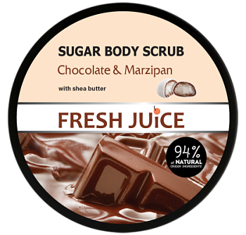 Цукровий скраб для тіла Fresh Juice Шоколад і марципан з маслом ши 225 мл Цукровий скраб для тіла Fresh Juice Шоколад і марципан з маслом ши 225 мл