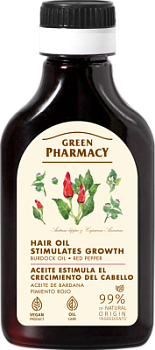 Стимулююча олія для росту волосся Green Pharmacy Реп'ях та червоний перець 100 мл 
