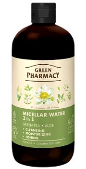 Міцелярна вода 3в1 Green Pharmacy Зелений чай і алое 500 мл