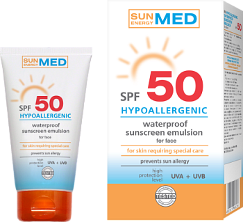 Гіпоалергенна водостійка сонцезахисна емульсія Sun Energy Med SPF 50