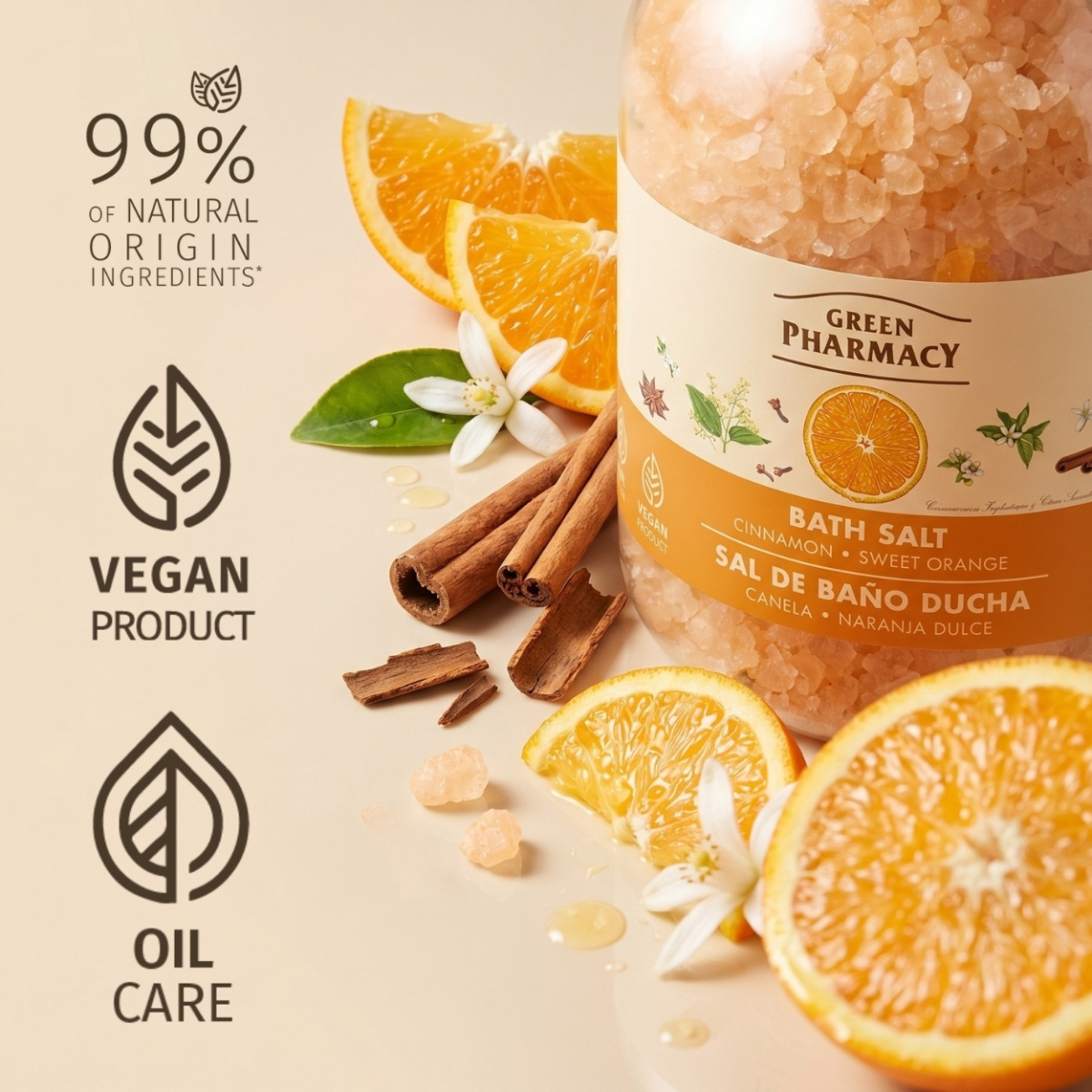 Сіль для ванн Green Pharmacy Кориця та солодкий апельсин 1000 г 