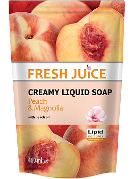 Крем-мило Fresh Juice Персик і магнолія із зволожуючим молочком дой-пак 460 мл